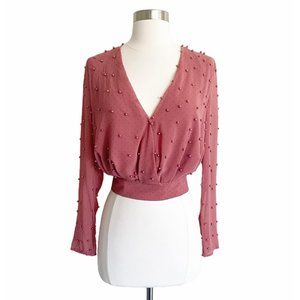 Isla Long Sleeve Faux Pearl Embellished Top Sz Extra Small